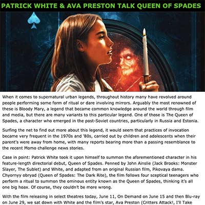 PATRICK WHITE & AVA PRESTON TALK QUEEN OF SPADES